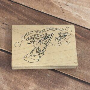 HTF ART GONE WILD Catch Your Dreams Rubber wood Stamp Carolee Jones graduation